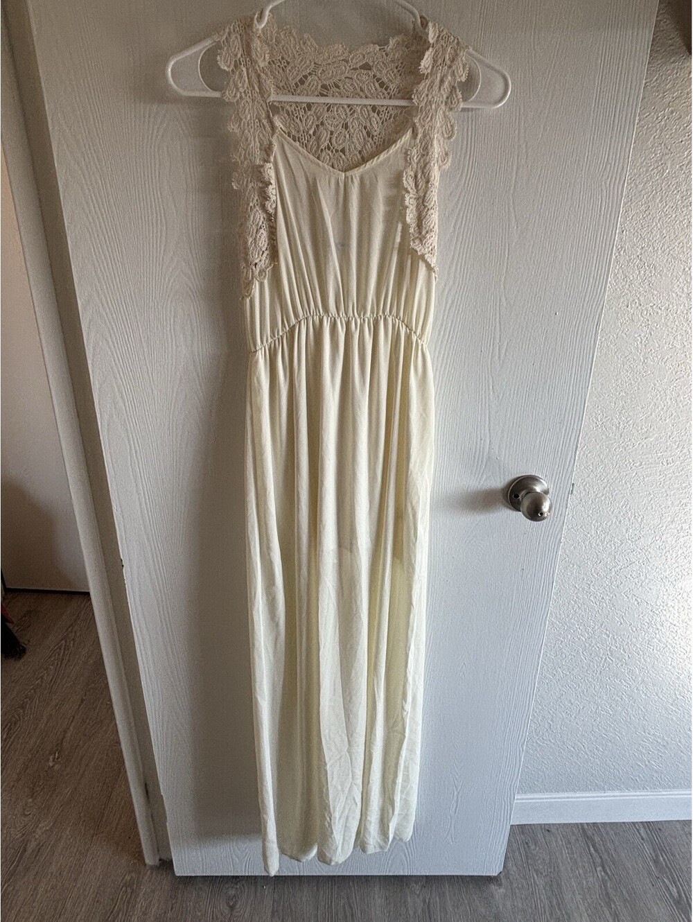 Dainty Hooligan Cream Boho Maxi Dress Lace Crochet Bodice Empire Waist Small